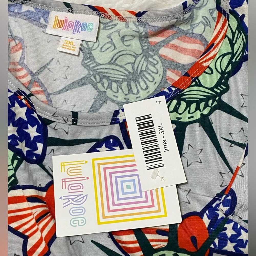 LuLaRoe Irma Top NWT Tunic Dress Printed Patriotic 4th of July Shirt size 3XL